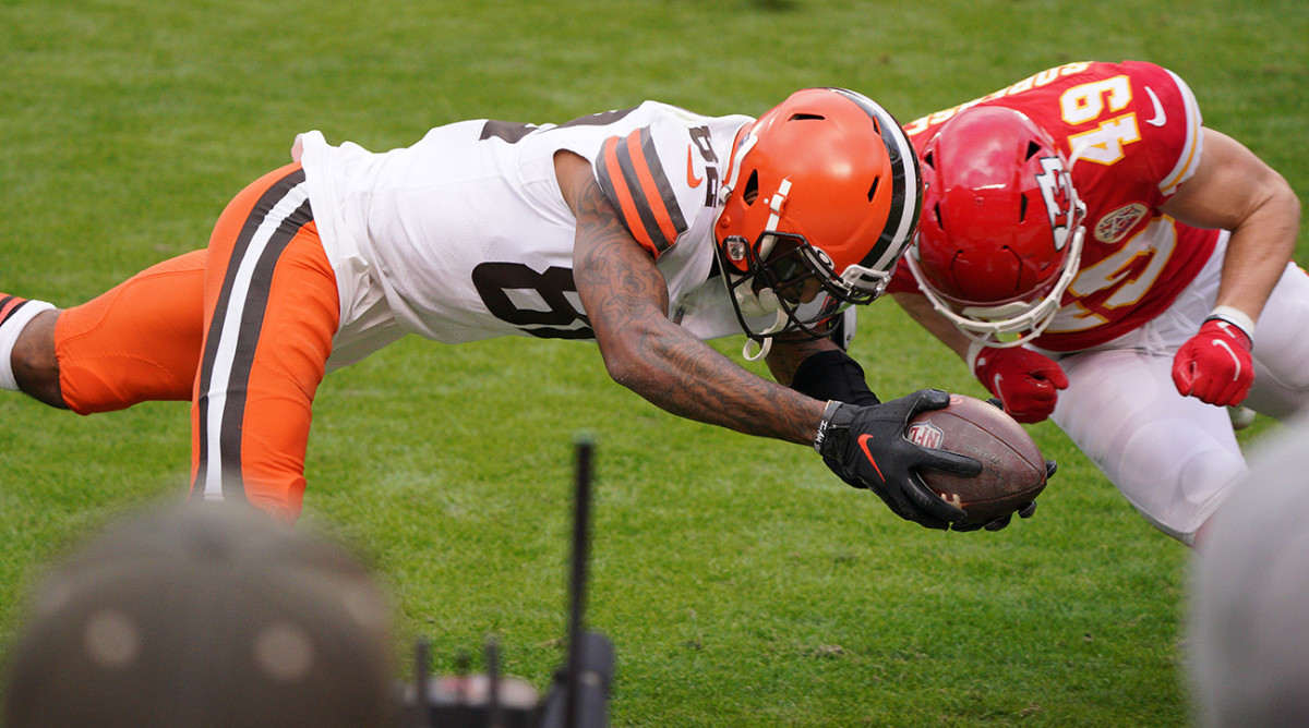 Rashard Higgins attempting to dive for a touchdown